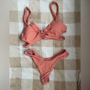 NWOT Zaful Coral Bikini Set US size small 4 tie front with side cutouts